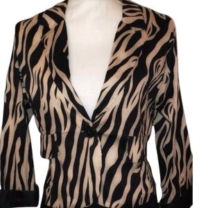 Vintage Voice Stretch Lightweight Zebra Print Blazer/Jacket in BLK/TAN SZ LG